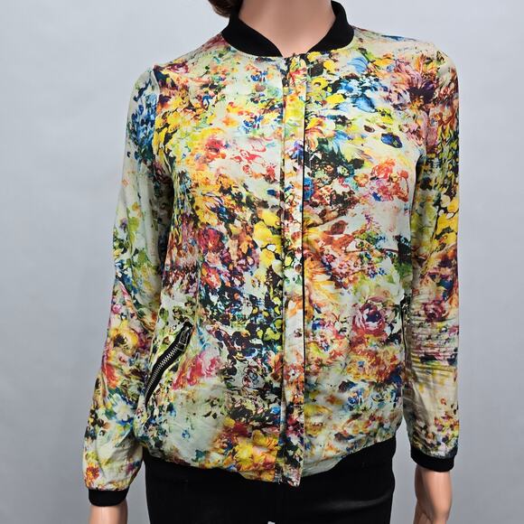 Zapa Woman Floral Bomber Jacket Full zip Size S Multicolor Lightweight Cotton - Picture 5 of 12